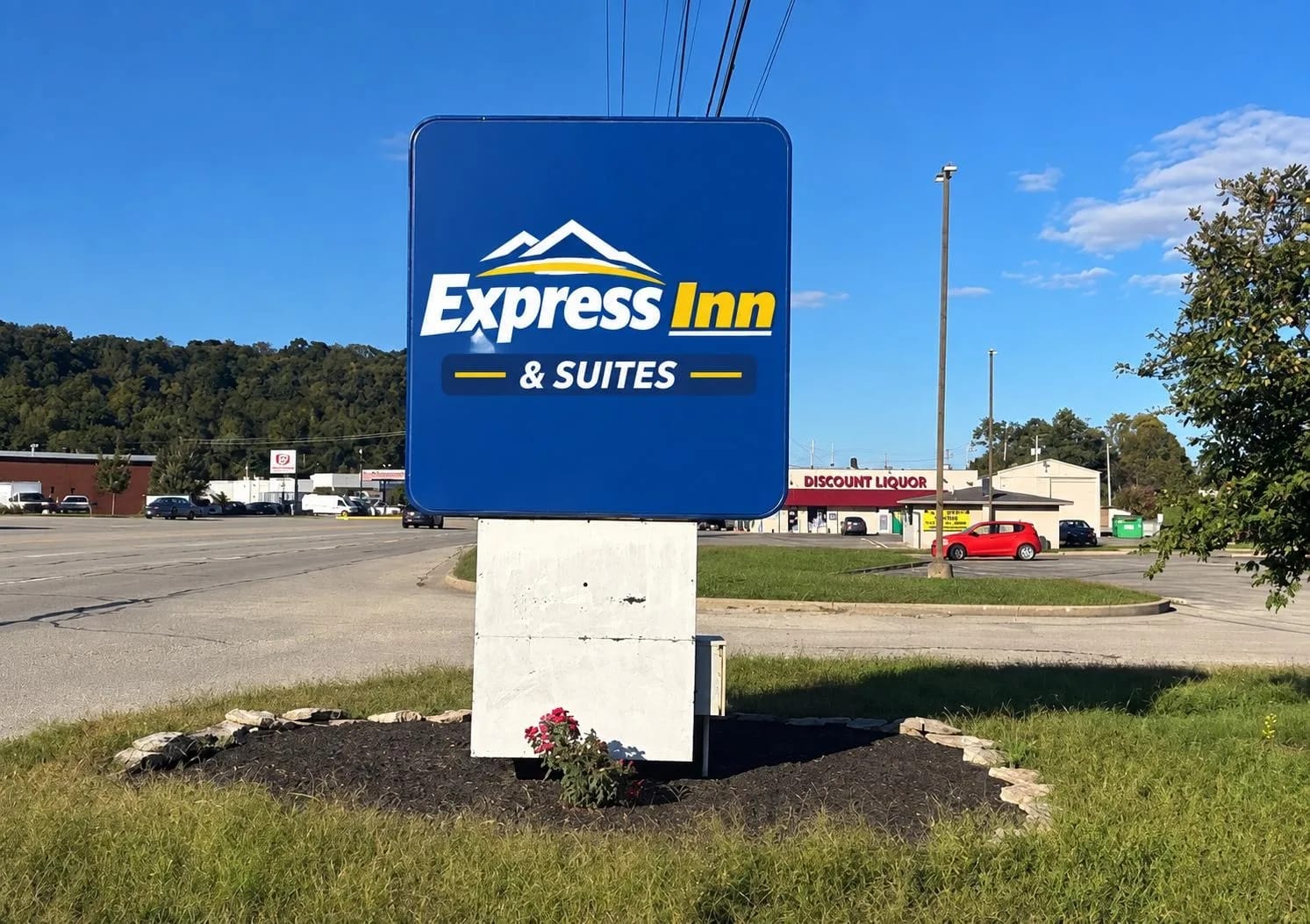 Express Inn & Suites roadside sign on East Eads Parkway in Lawrenceburg, Indiana